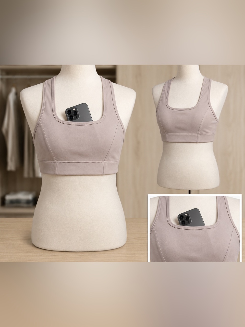 NWT Sports Bra with Front Pocket – Sustainable Material, ⁠Dusty Rose, Multi-Size